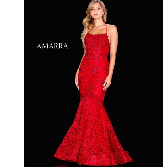 Red Lace Prom Dress - Picture 2 of 3